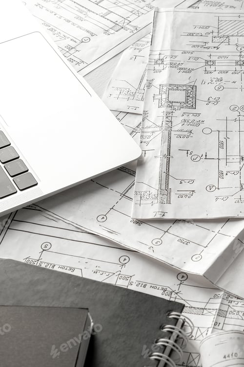 Preview: Architects concept, engineer architect designer freelance work on start-up project drawing, construc