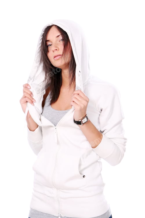 Preview: young and beautiful woman on white