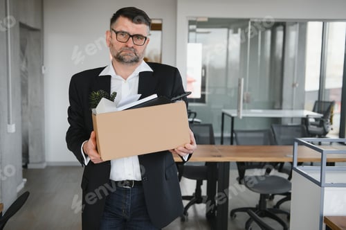Preview: Old businessman employee in relocation concept