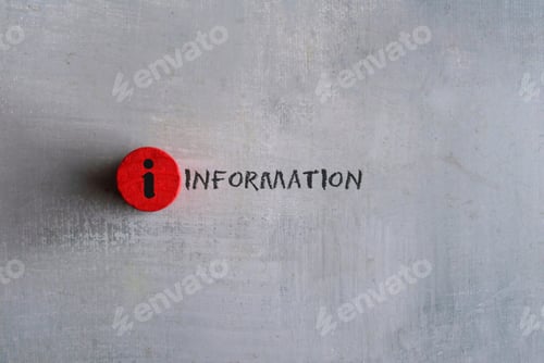Preview: Red cubes with information icon on concrete background.