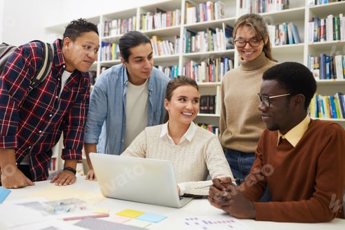 Preview: Cheerful Students Studying in Library