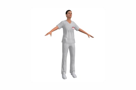 Preview: Nurse in white scrubs with outstretched arms