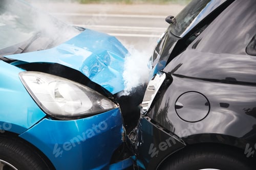 Preview: Close Up Of Two Cars Damaged In Road Traffic Accident