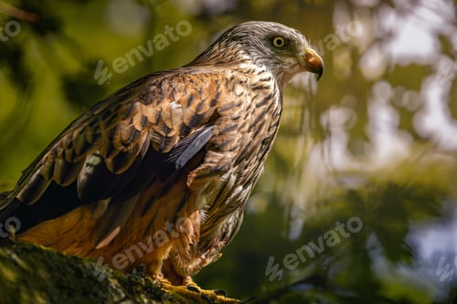 Preview: Hawk perched on a tree branch, gazing