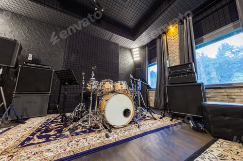 Preview: drum set in a professional studio to record sound