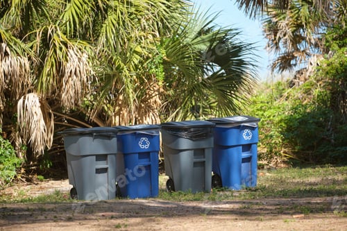 Preview: Garbage cans for separate disposal of recycle trash on city street