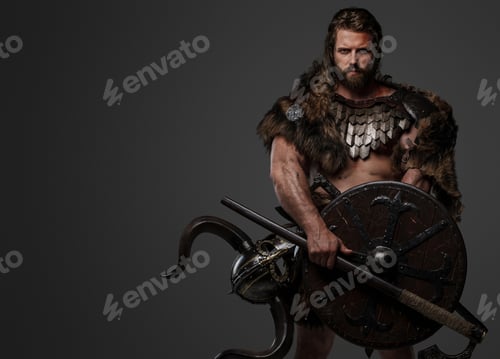 Preview: A fearless Viking warrior with a majestic beard adorned in fur and light armor