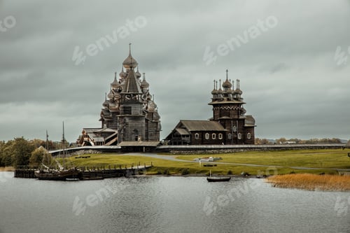 Preview: Russia. Kizhi Island on Lake Onega. Wooden domes of the architectural ensemble Kizhi Pogost