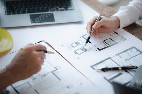 Preview: Two architects and engineers are in a meeting to discuss and inspect the house designs to meet the b