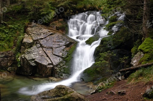 Preview: Small waterfall, cascade in the forest. Lolaia, Retezat mountains, Romania