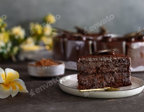Visualização: pedaço de bolo de chocolate, sobremesa, guloseimas, férias