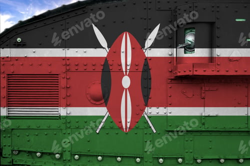 Preview: Kenya flag depicted on side part of military armored tank close up