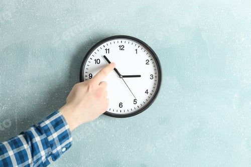 Preview: Man changing time on beautiful wall clock, space for text