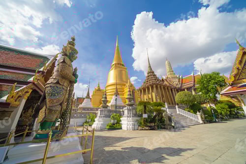 Preview: Golden pagoda at Temple of the Emerald Buddha in Bangkok, Thailand. Wat Phra Kaew and Grand palace