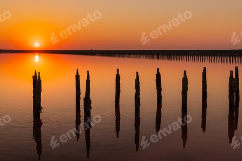 Preview: Salt on a pink salt lake at sunset. Pink Salt Lake Syvash, Ukraine