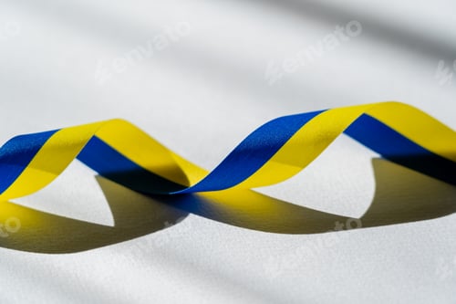 Preview: Blue and yellow ribbon on white background with shadow