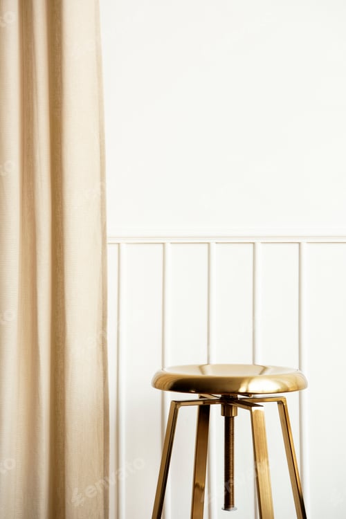 Preview: White wall with golden stool and curtain luxury interior