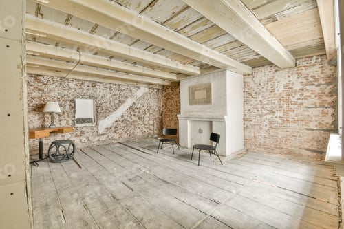 Preview: Rustic Room with Brick Wall and Wooden Floor