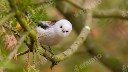 Preview: Long-tailed Tit, Aegithalos caudatus. Beautiful little bird sitting on a branch