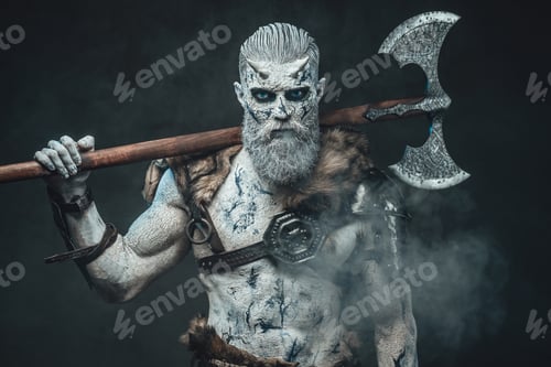 Preview: Savage northern undead with huge axe staring at camera