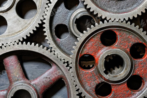 Preview: Group of old steel cogwheels