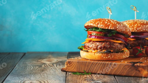 Preview: Two delicious homemade burgers of beef.