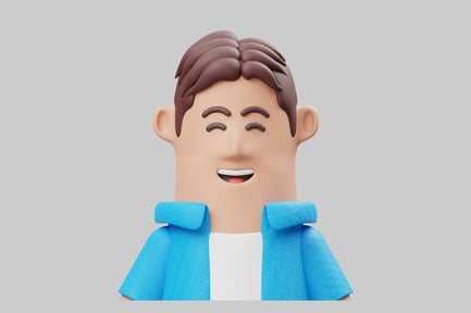 Visualização: Personagem masculino de desenho animado com camisa azul