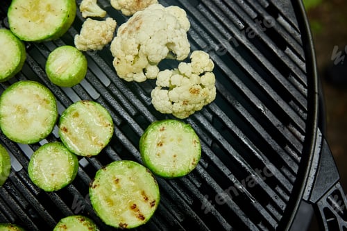 Preview: Grilled zucchini vegetable on huge gas grill .