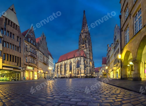 Preview: St Lambert's Church at dusk in Munster, Germany