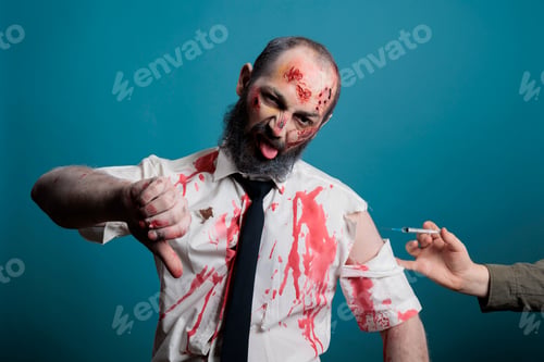 Preview: Zombie doing thumbs down sign about vaccine