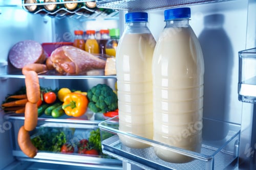 Preview: Open refrigerator filled with food