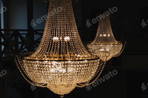 Preview: Elegant luxury chandelier in a luxury restaurant. Chrystal chandelier