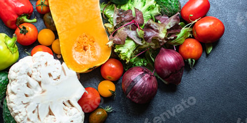 Preview: Vegetables Many Different And Pumpkin Set Of Ingredients Fresh Ripe Vegetables For Cooking Meal On