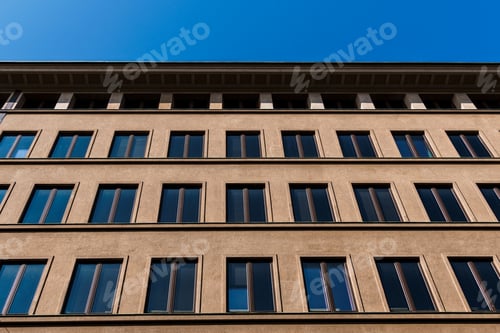 Preview: A symmetrical building facade stands out under Helsinki's clear blue sky, Finland.