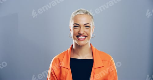 Preview: Small business, creative and portrait of woman in studio with confidence, mockup space and gen z st