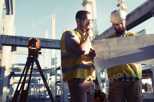 Preview: Portrait of construction engineers working on building site