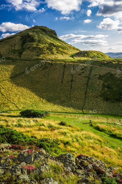 Preview: View of green hills in summer in Scotland
