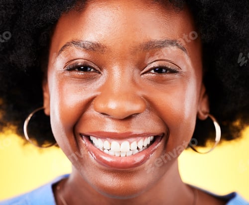 Preview: Happy, portrait and skincare for black woman with a smile for beauty, cosmetics or marketing in stu