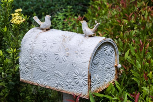 Preview: Old vintage white postbox with flowers pattern