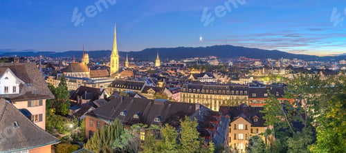 Preview: Zurich, Switzerland Cityscape at Twilight