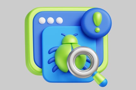 Preview: Blue and green square with magnifying glass, bug, and circles.