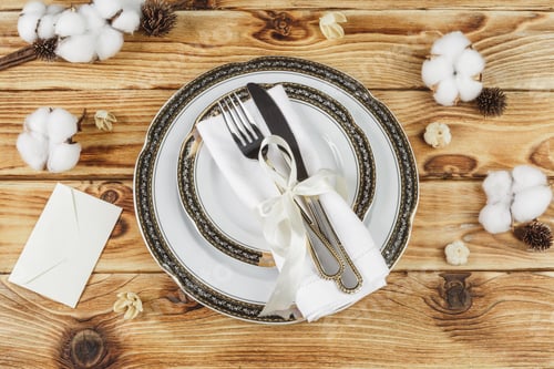 Preview: Beautiful table setting on wooden table from above