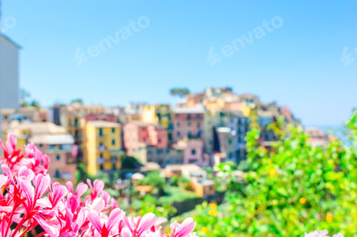 Preview: Beautiful view of old village from above in Cinque Terre. One of five famous colorful villages of