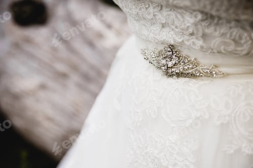 Preview: Jewels set in the clasp of a luxury wedding dress.