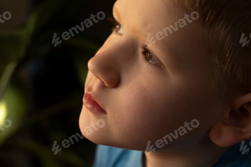 Preview: close-up of the face of a thoughtful red-haired boy