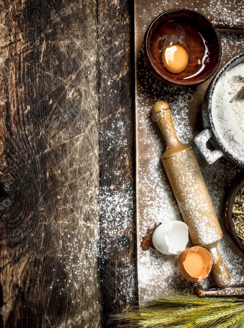 Preview: Flour with fresh eggs.