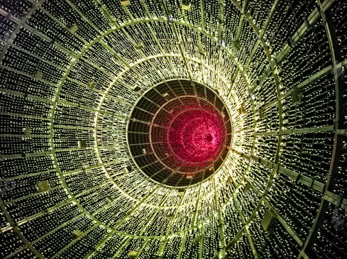 Preview: Glowing, circular view of hundreds of colored illuminated led lights