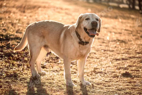 Preview: beautiful thoroughbred fawn Labrador on a walk
