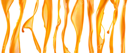Preview: Orange juice splashes, flowing streams Isolated on white background