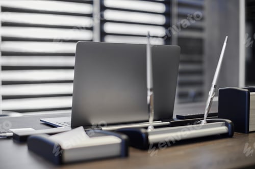 Preview: Laptop in office workplace. Business work place for chief, boss or other employees